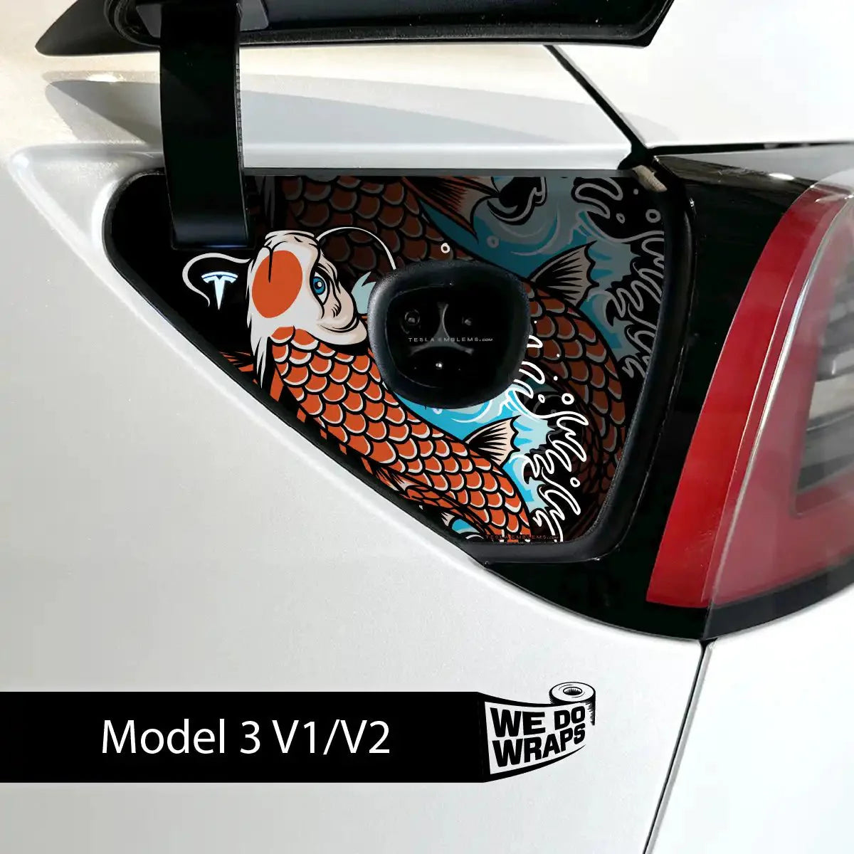 Koi Tattoo Art Tesla Charge Port Wrap | Model 3