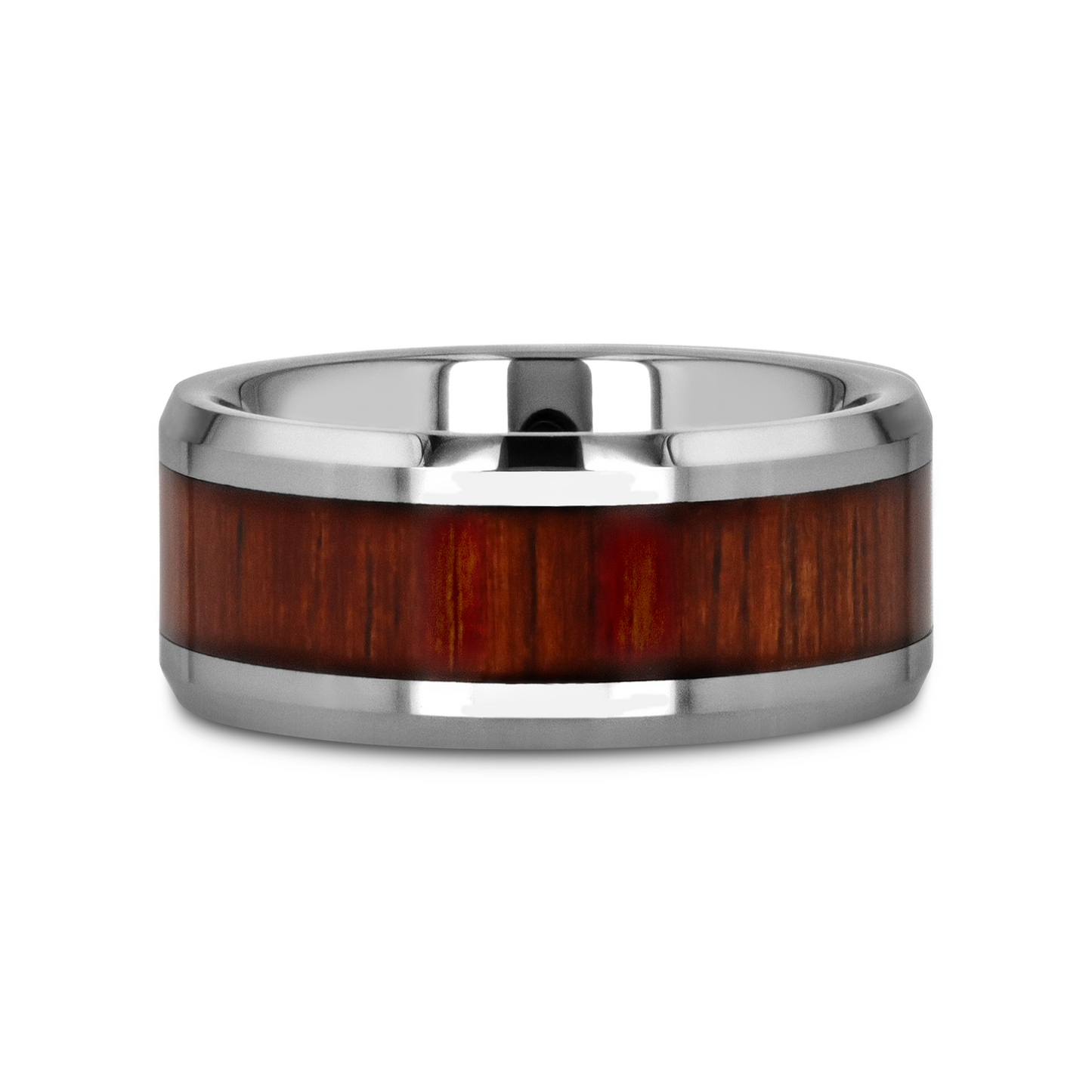 KONA Koa Wood Inlaid Tungsten Carbide Ring with Bevels - 10mm