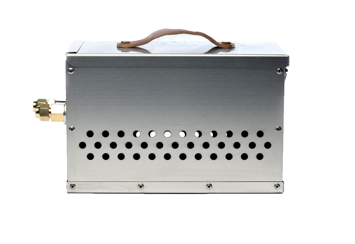 Reserve yours now! Hekla Combo: 304 Stainless Steel LavaBox, Stand/Grill, and Carry Bag