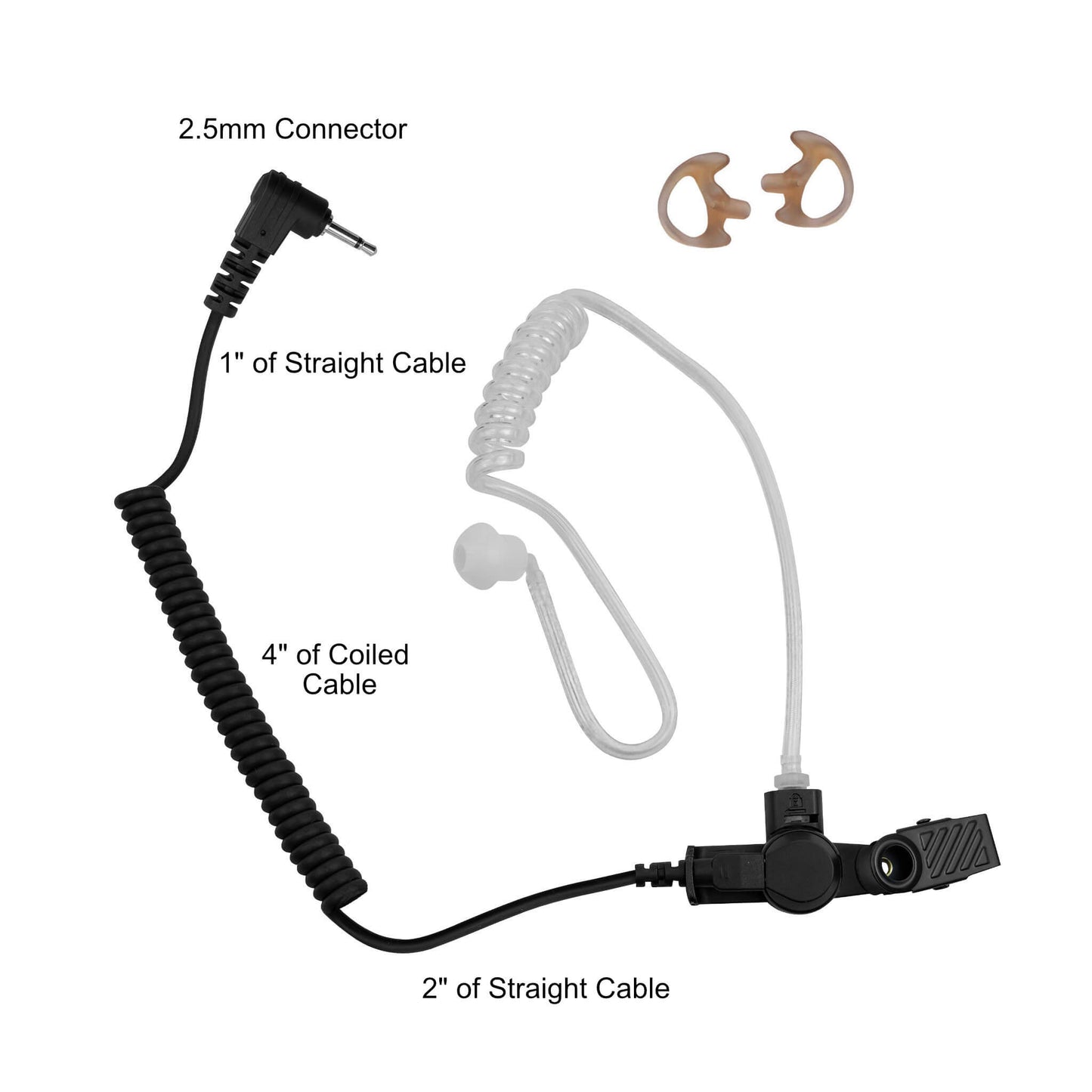 Listen Only 2.5mm Tactical Acoustic Tube Earpiece - Harris, M/A Com, Otto, Tait - Connects To Speaker Mic