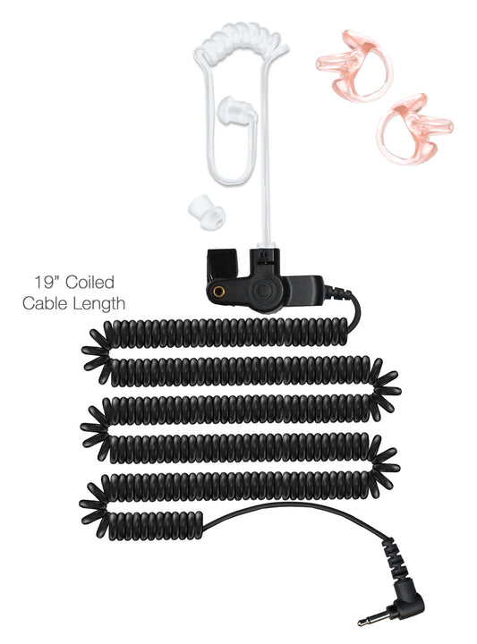 3.5mm Listen Only, Long Cable, Clear Tube Radio Earpiece - Motorola, Connects To Radio 3.5mm Plug