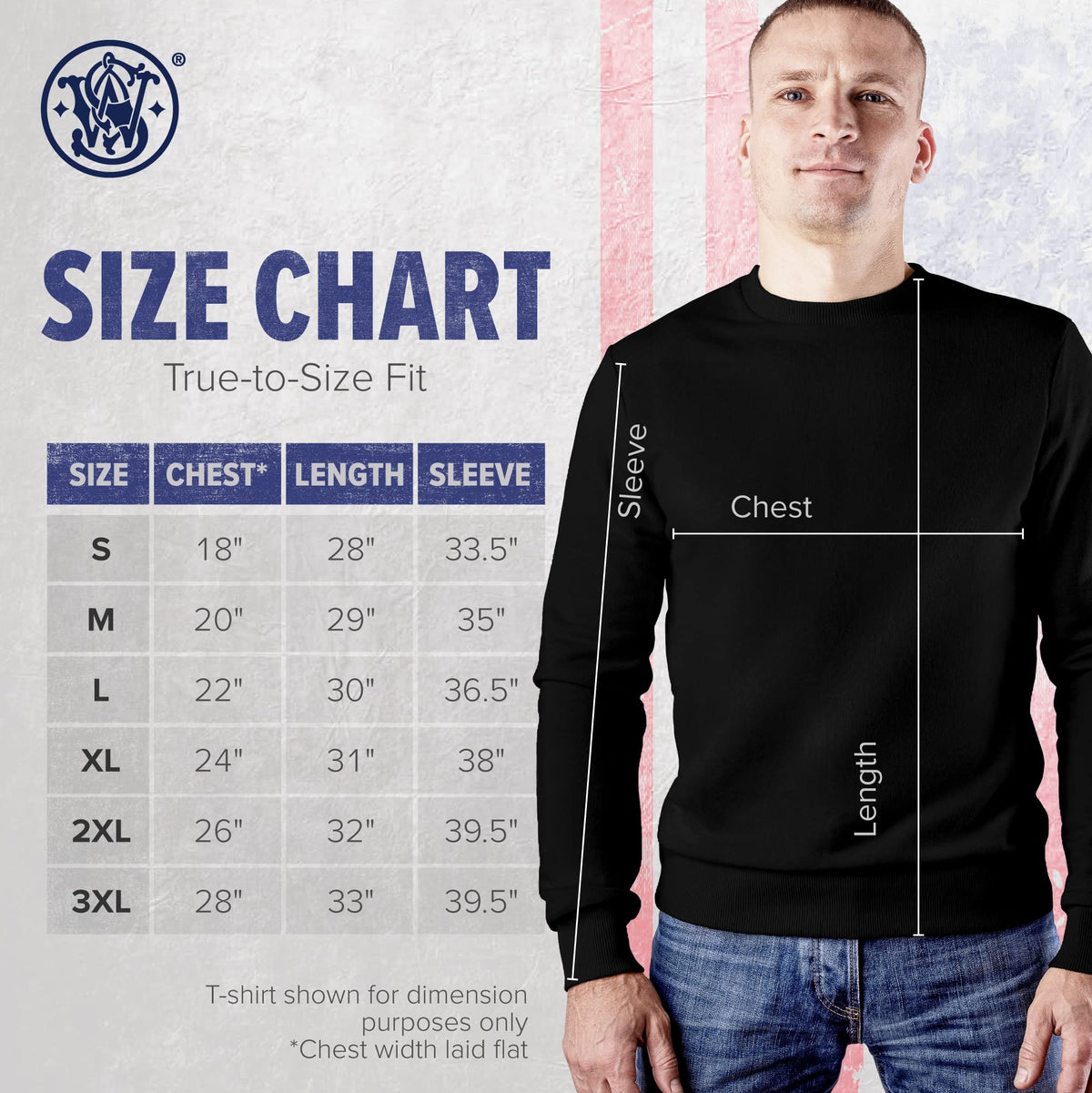 Smith & Wesson® Long Sleeve Tee with Vertical Logo & US Flag in Navy