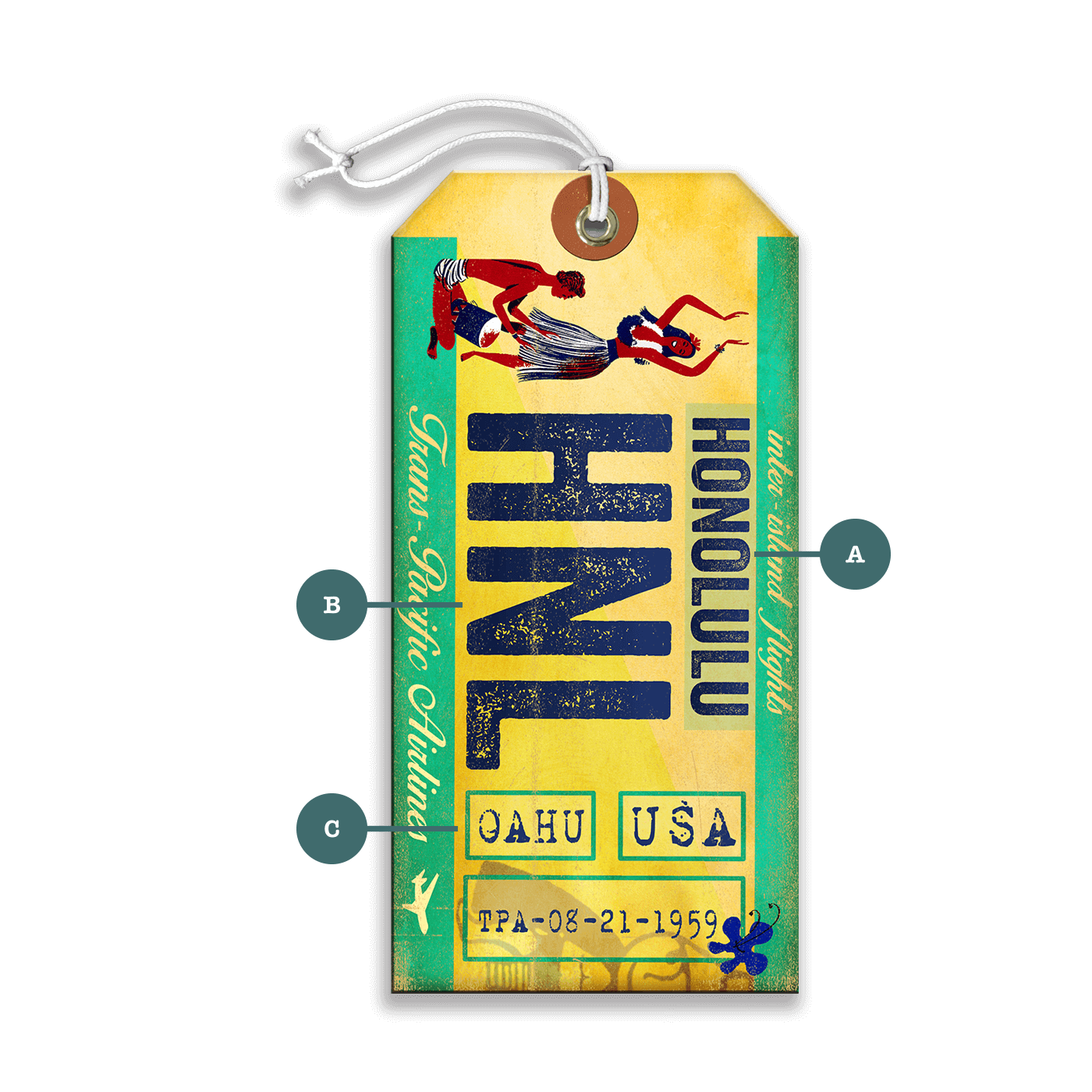 Trans Pacific Airlines: Honolulu - Luggage Tag