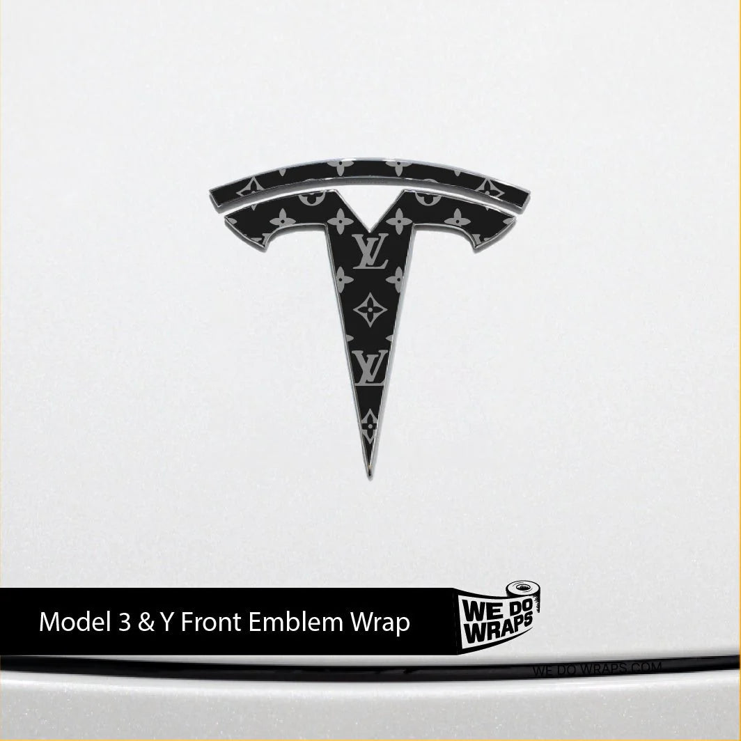 Designer LV Tesla Pattern Tesla Emblem Decals (Front + Back) | Model Y