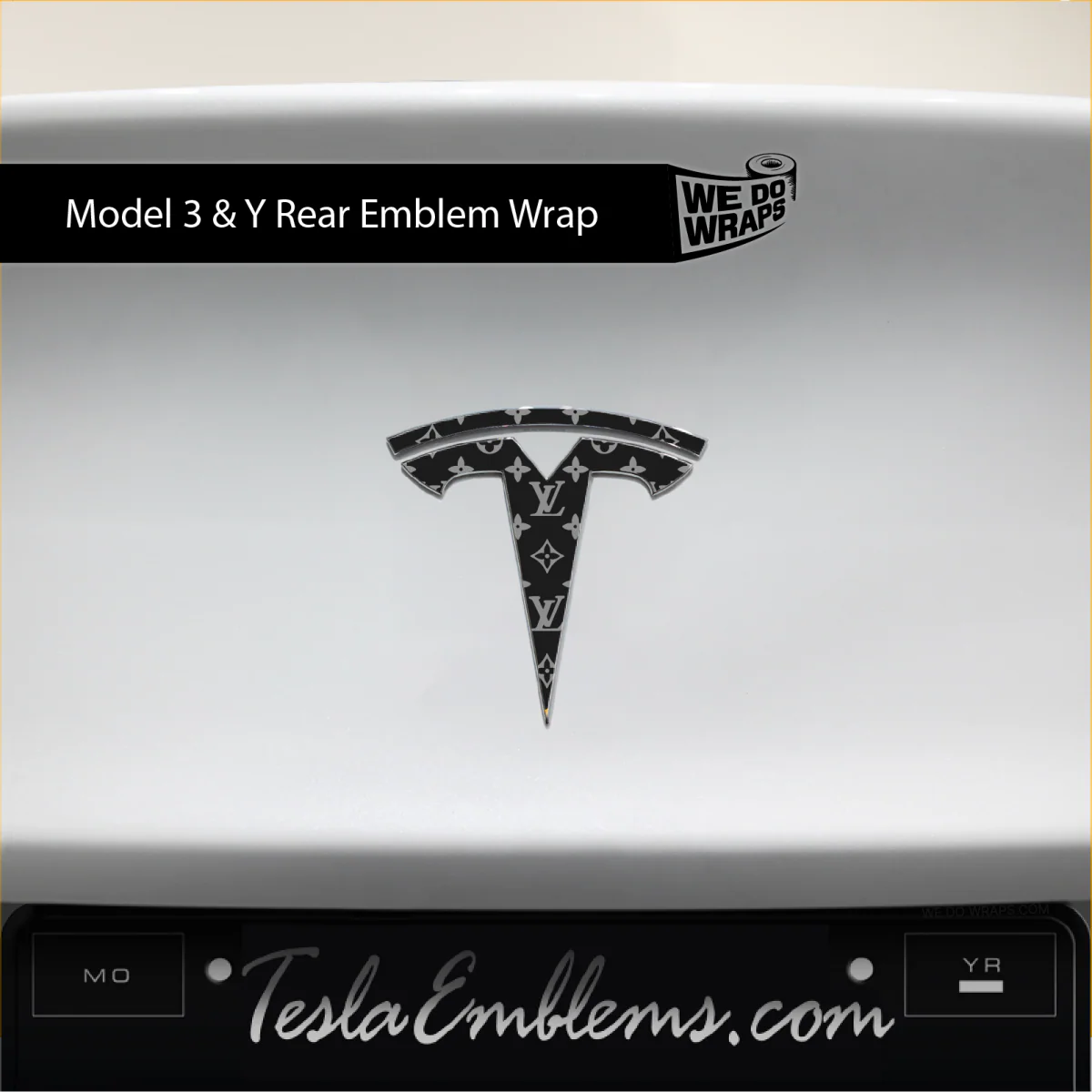 Designer LV Tesla Pattern Tesla Emblem Decals (Front + Back) | Model Y