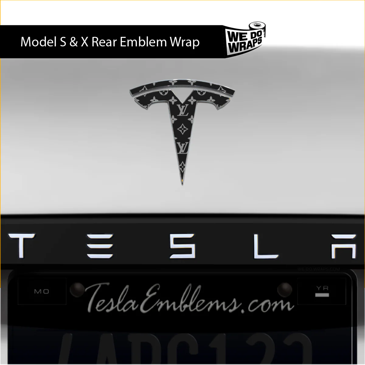 Designer LV Tesla Pattern Tesla Emblem Decals (Front + Back) | Model X