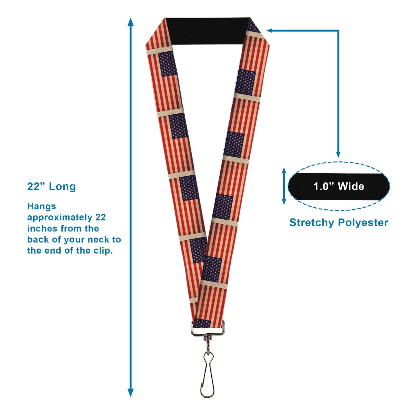 Lanyard - 1.0" - American Flag Weathered Color Repeat