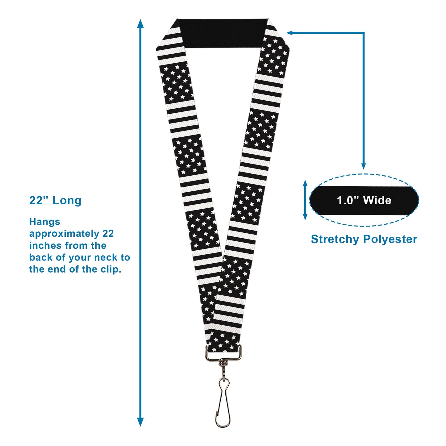 Lanyard - 1.0" - American Flag CLOSE-UP Black White
