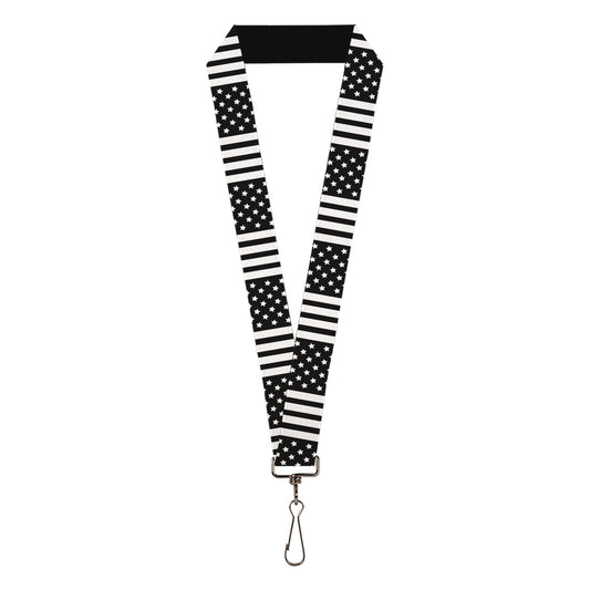 Lanyard - 1.0" - American Flag CLOSE-UP Black White