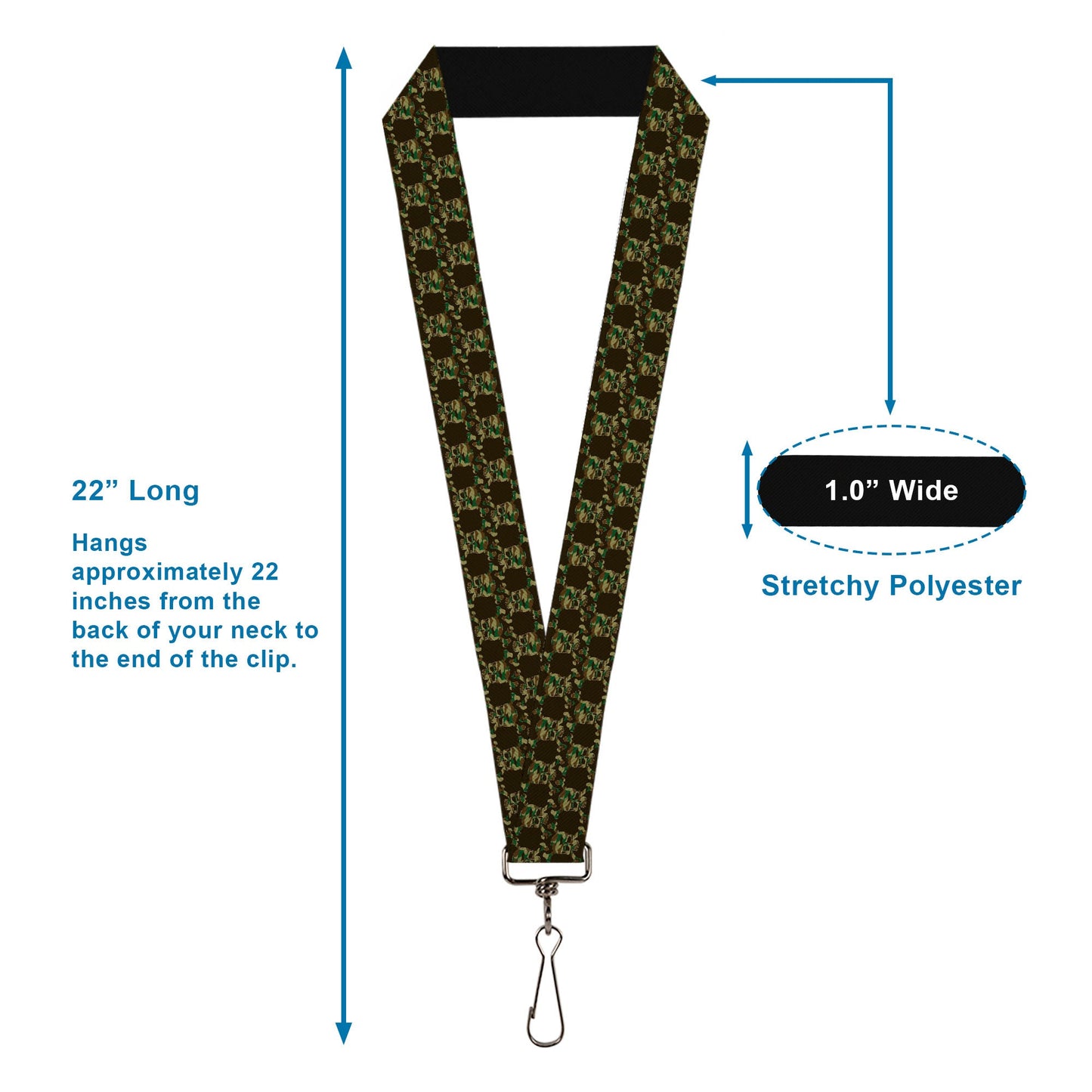 Lanyard - 1.0" - Top Skulls Black Camo Olive