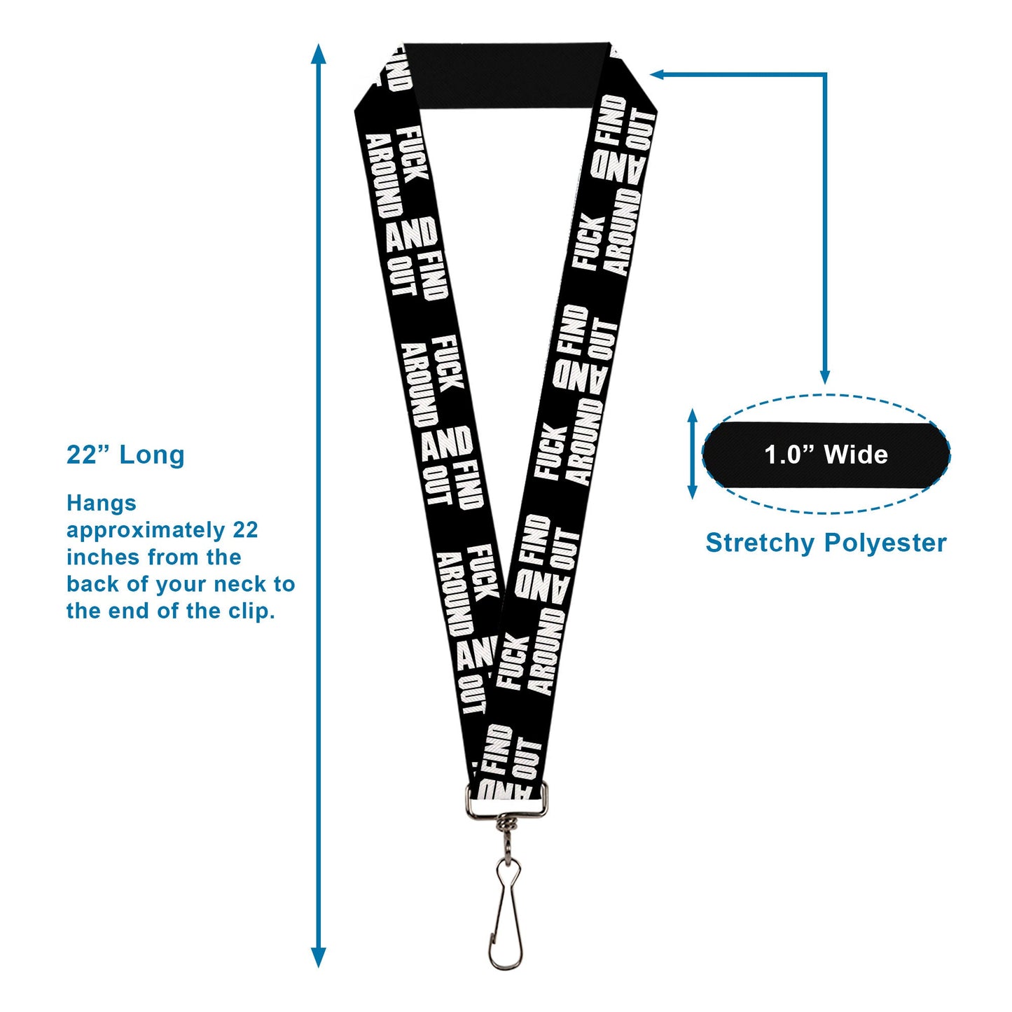 Lanyard - 1.0" - FAFO FUCK AROUND AND FIND OUT Bold Black White