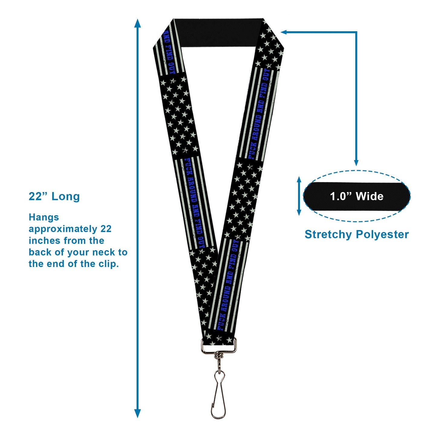 Lanyard - 1.0" - FAFO FUCK AROUND AND FIND OUT Thin Blue Line Flag