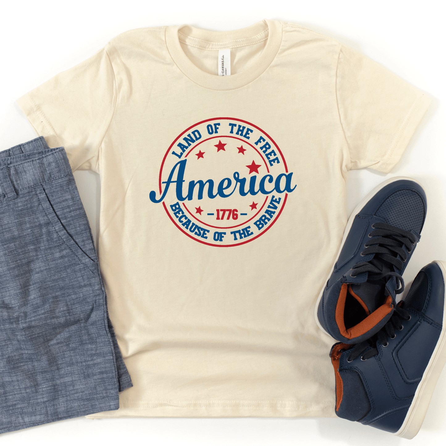 Land of the Free Because of the Brave Patriotic Kids T-Shirt