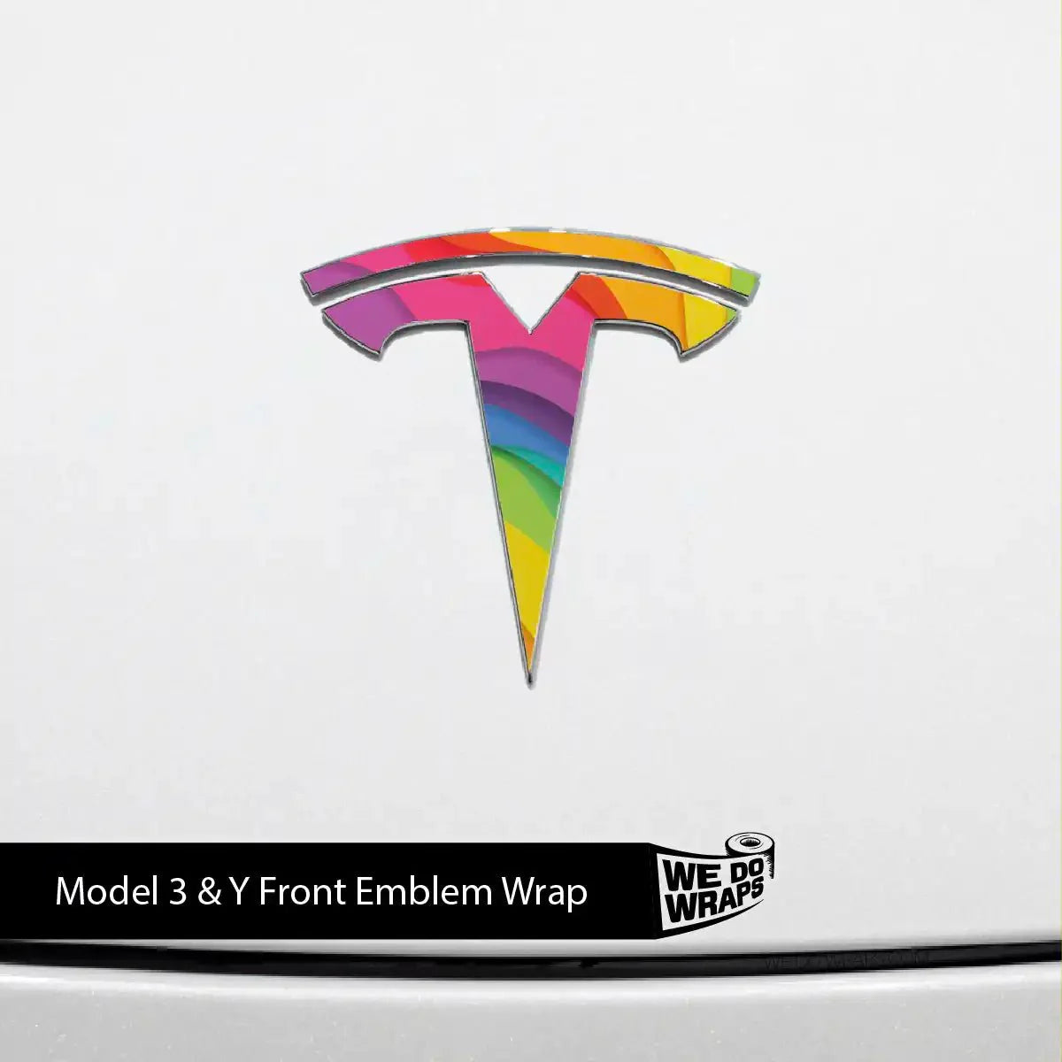 Layered Rainbow Tesla Emblem Decals (Front + Back) | Model Y