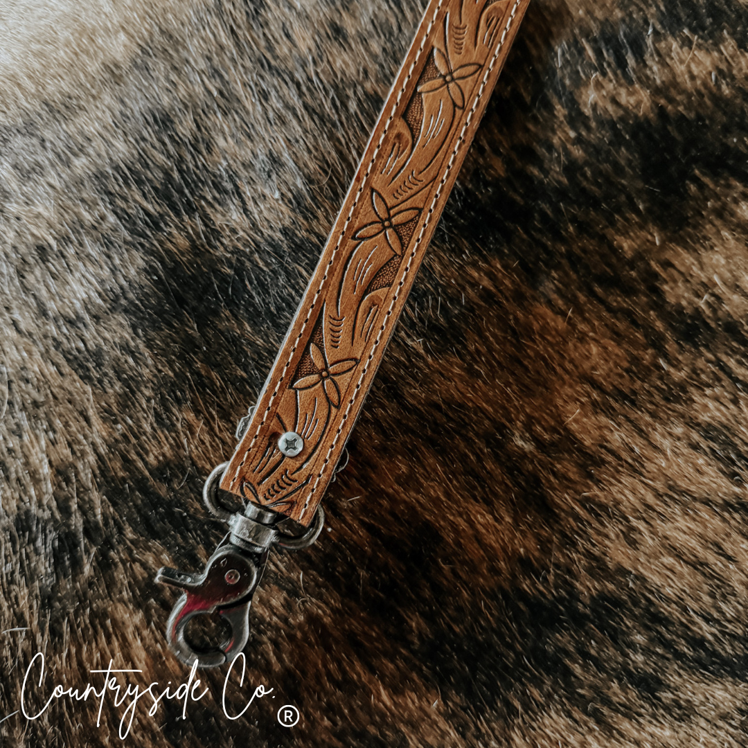 Tooled Leather Wristlet Keychain