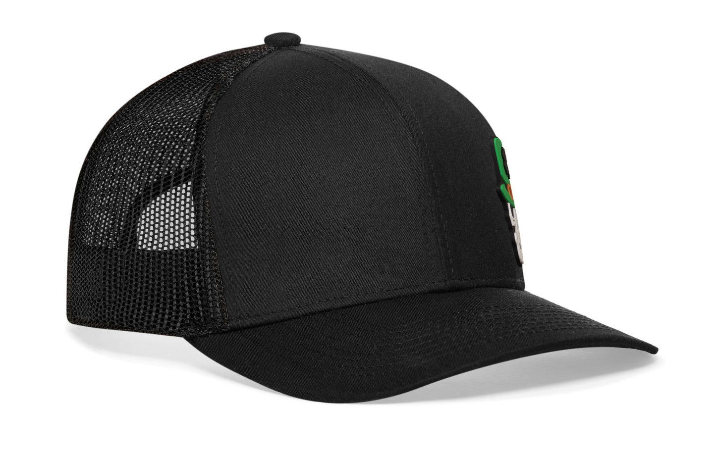 Leprechaun Skull Trucker Hat  |  Black Rubber Patch Snapback