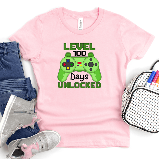 Level 100 Days Unlocked Gamer Kids T-Shirt