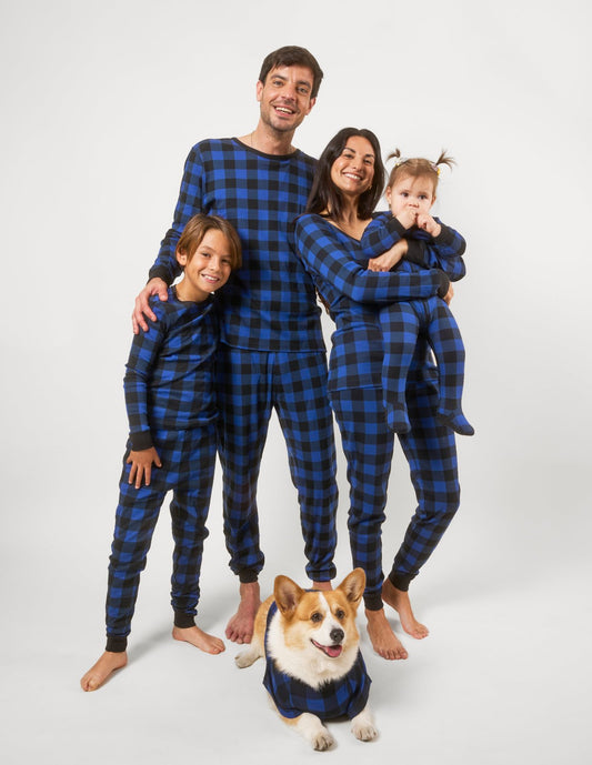 Black & Navy Plaid Matching Family Pajama Set