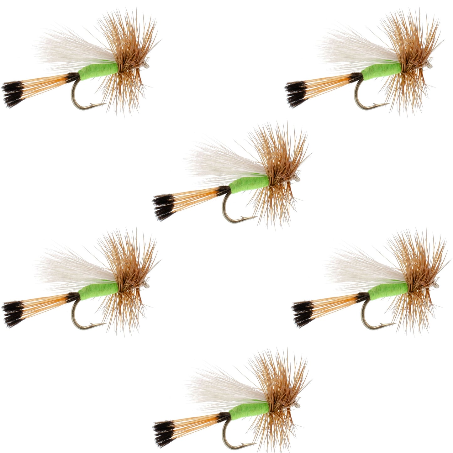 Lime Trude Classic Hair Wing Dry Fly - 6 Flies Hook Size 16