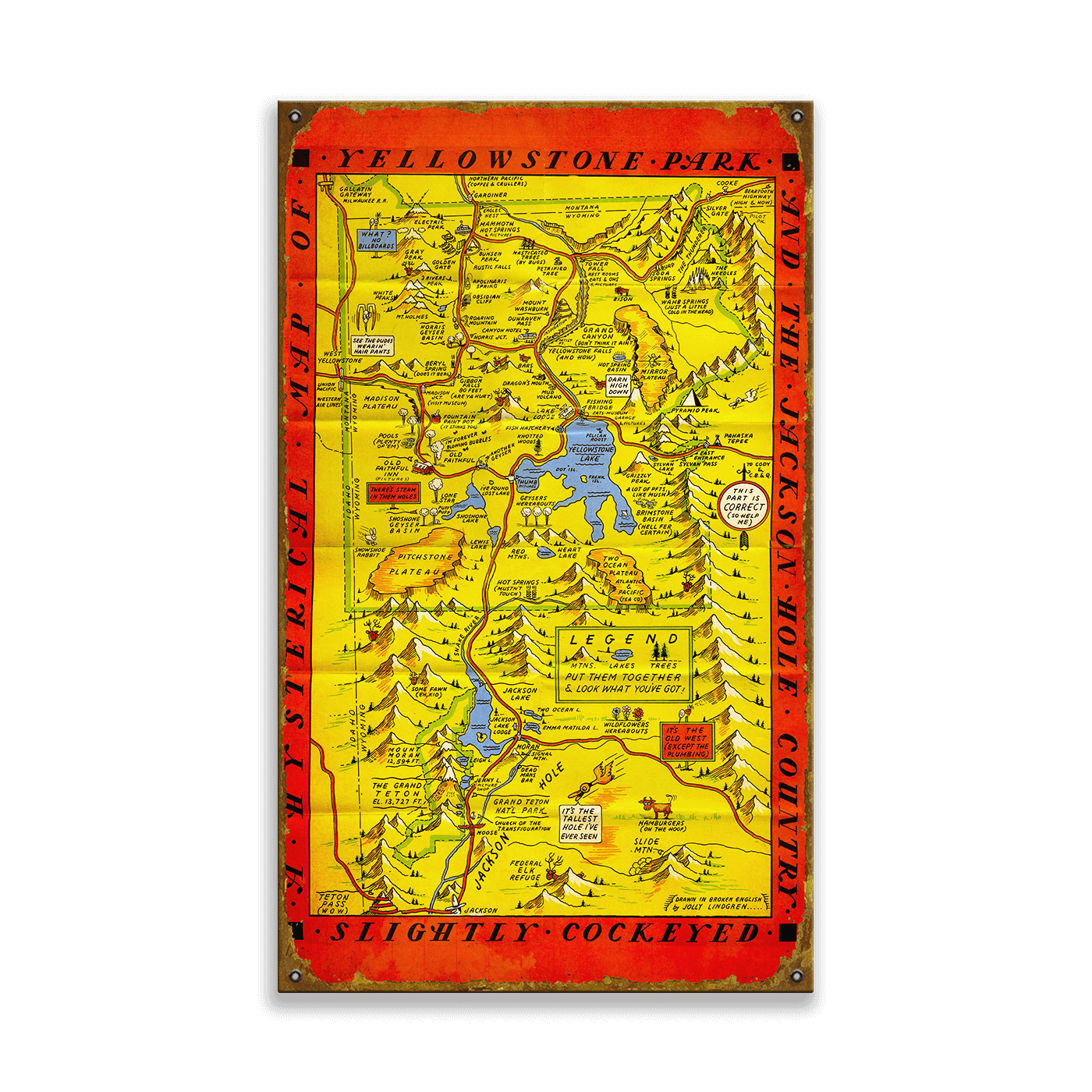Yellowstone and Jackson Hole Map - Wood & Metal Wall Art