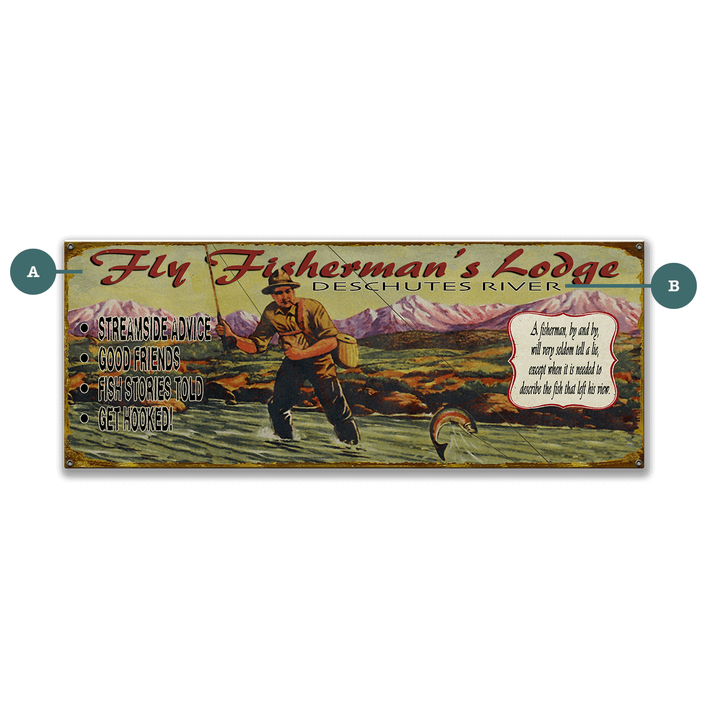 Fly Fisherman's Lodge - Wood & Metal Wall Art