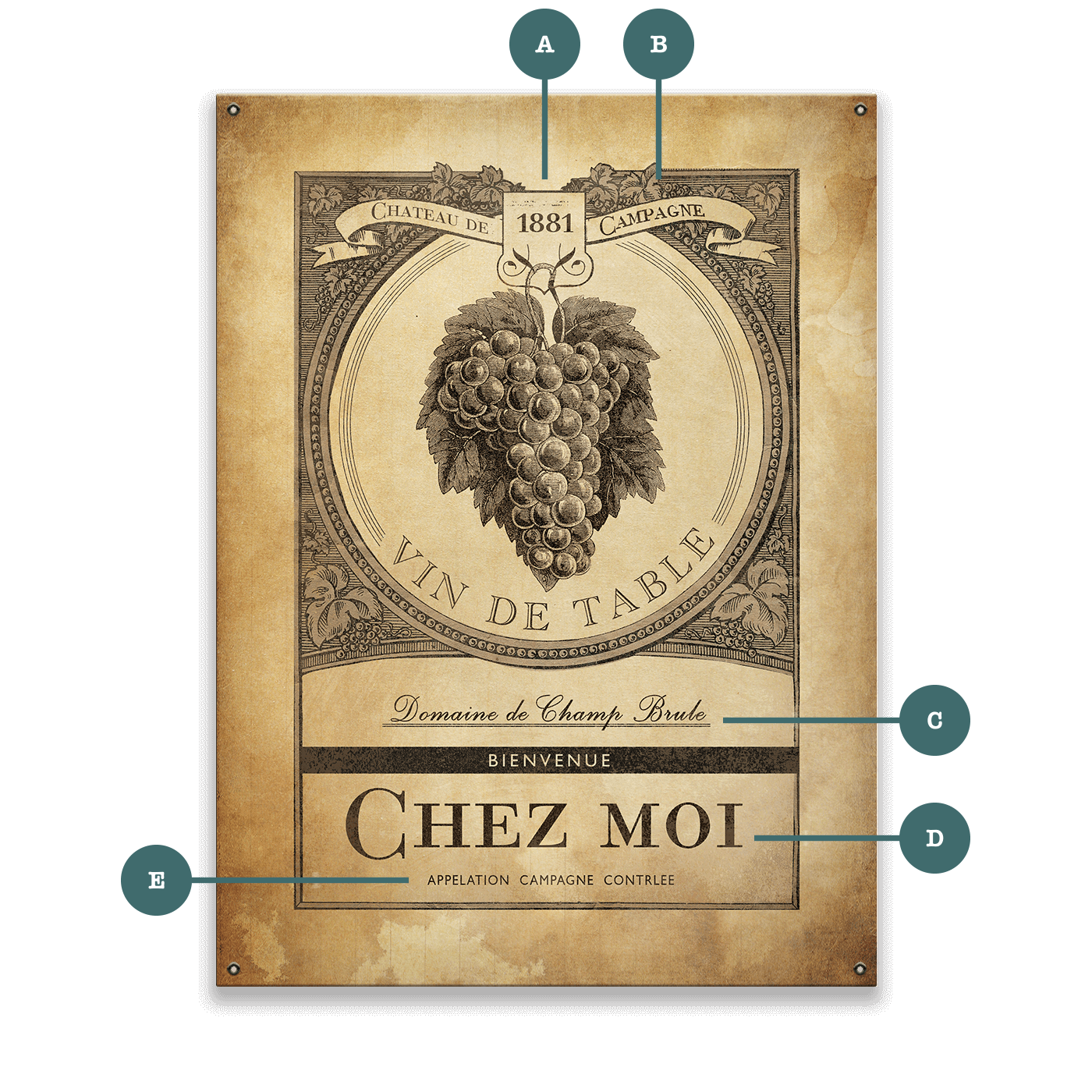 Vintage Wine Label - Wood & Metal Wall Art