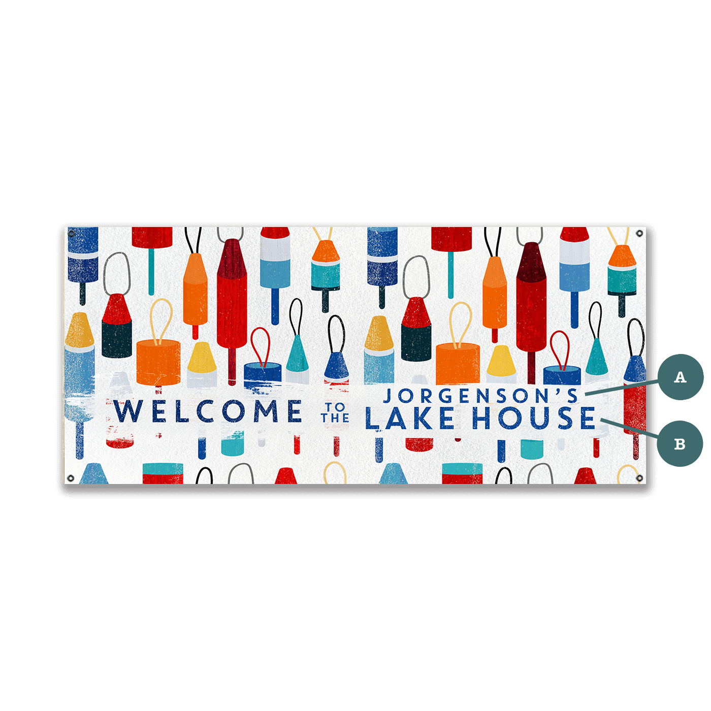 Lake House Buoy Welcome: Personalized - Wood & Metal Wall Art