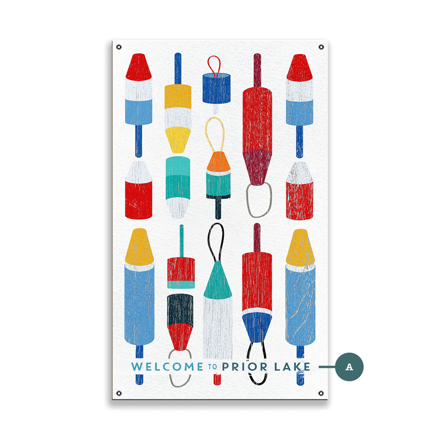 Welcome to the Lake Buoy Sign: Vertical - Wood & Metal Wall Art