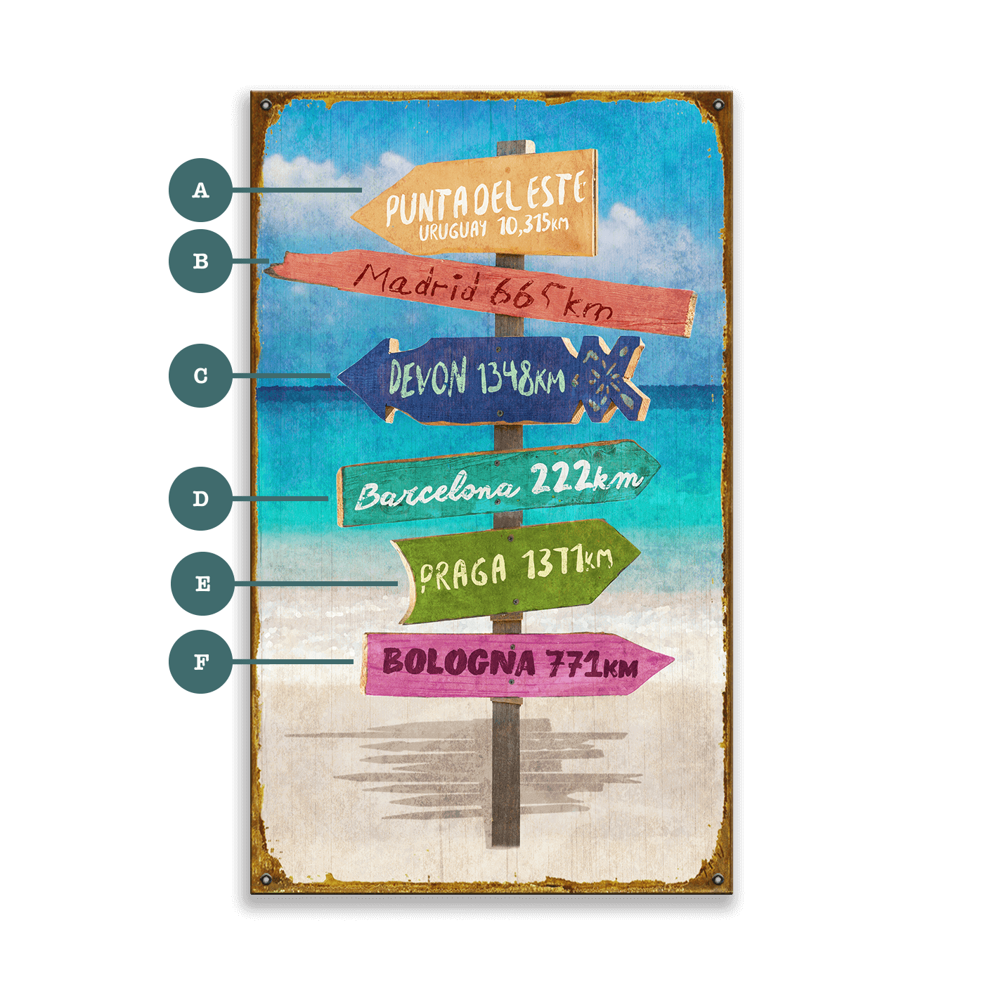 Roadside Wanderings II Custom Signpost - Wood & Metal Wall Art