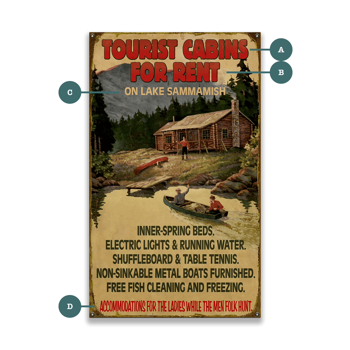 Tourist Cabins for Rent - Wood & Metal Wall Art