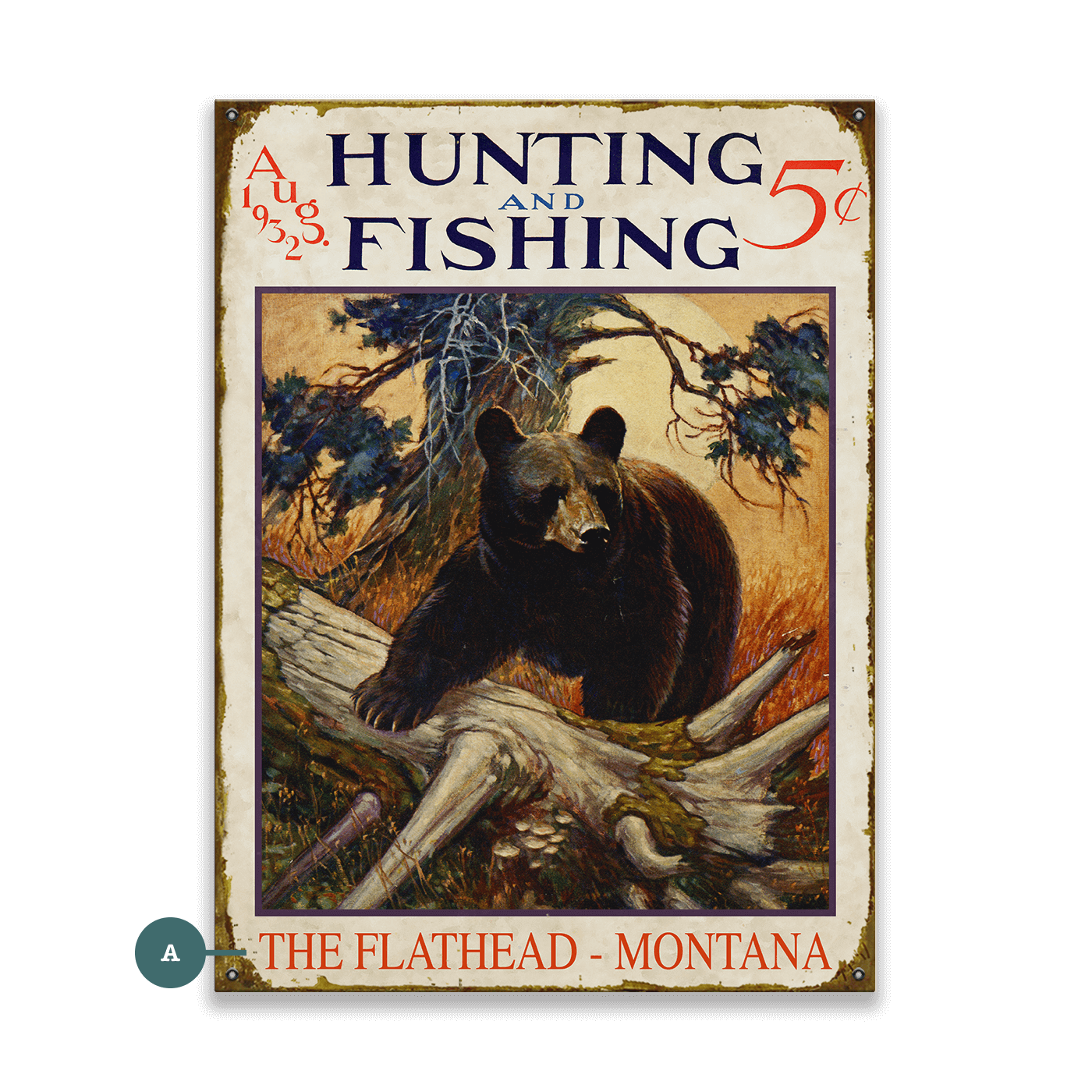 Hunting and Fishing Bear: Personalized - Wood & Metal Wall Art