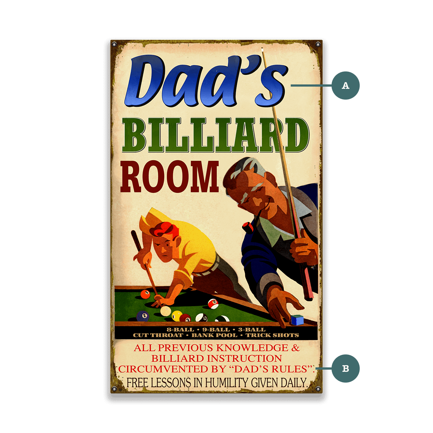 Dad's Billiard Room - Wood & Metal Wall Art