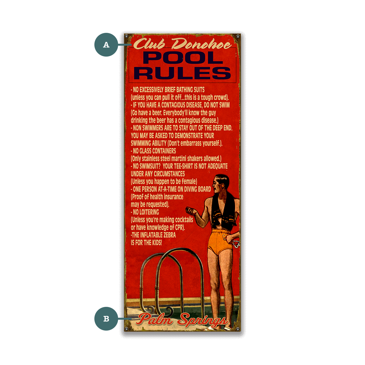 Pool Rules for Men - Wood & Metal Wall Art