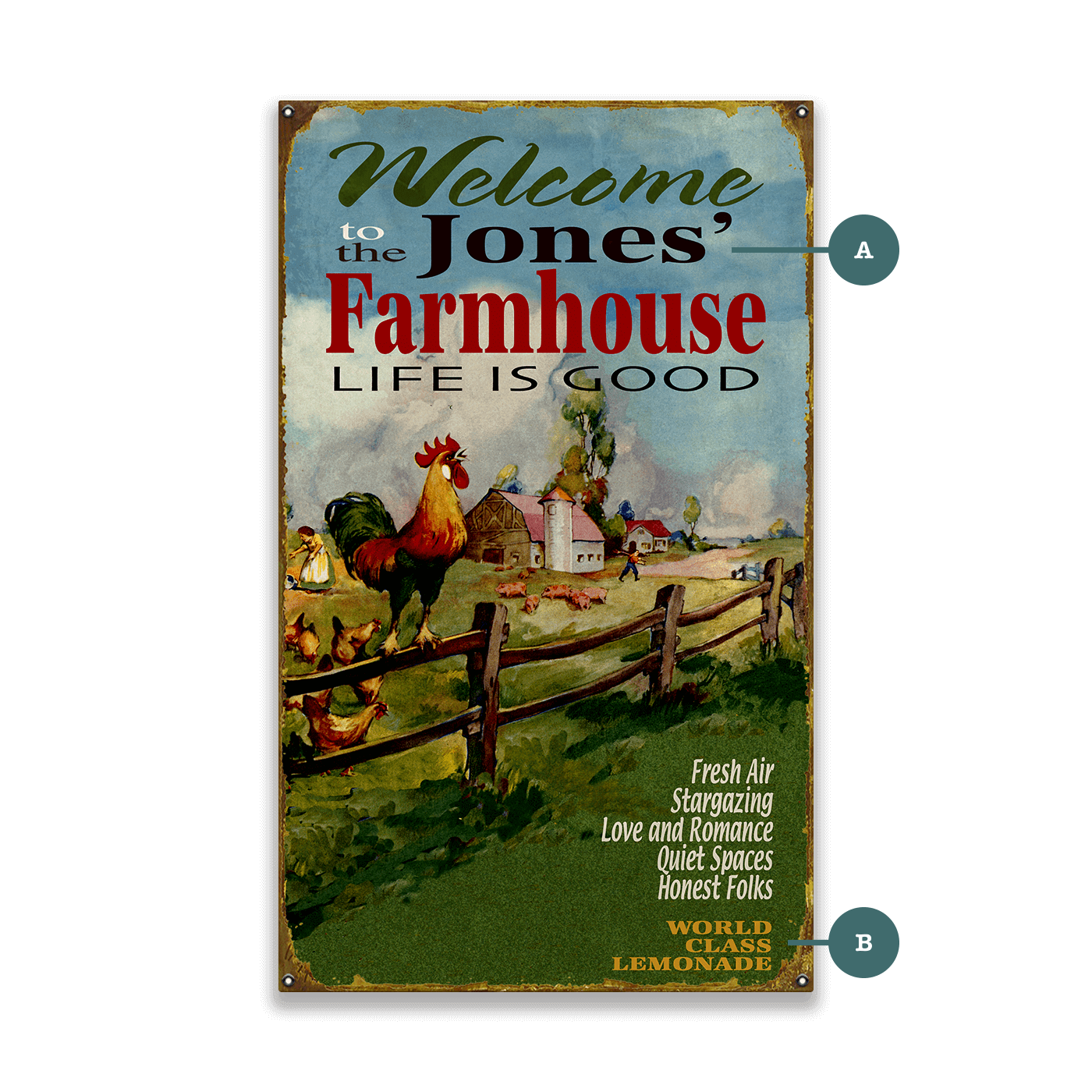 Welcome to our Farmhouse: Personalized - Wood & Metal Wall Art