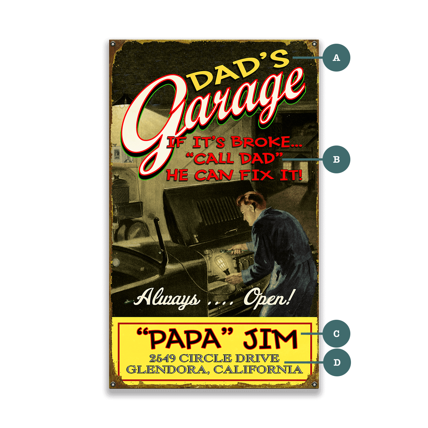 Dad's Garage - Wood & Metal Wall Art
