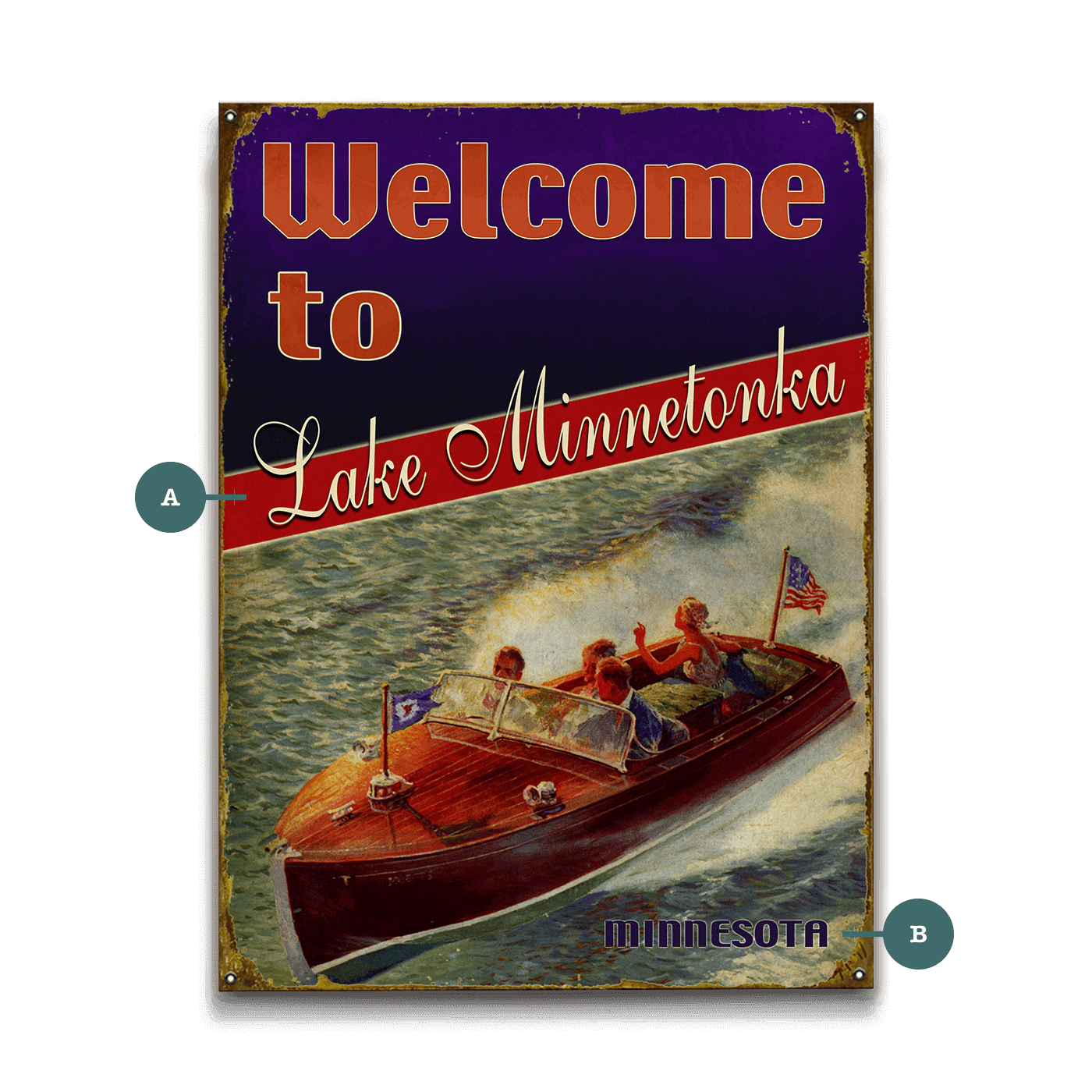 Red, White, and Blue Boaters (2 Lines) - Wood & Metal Wall Art