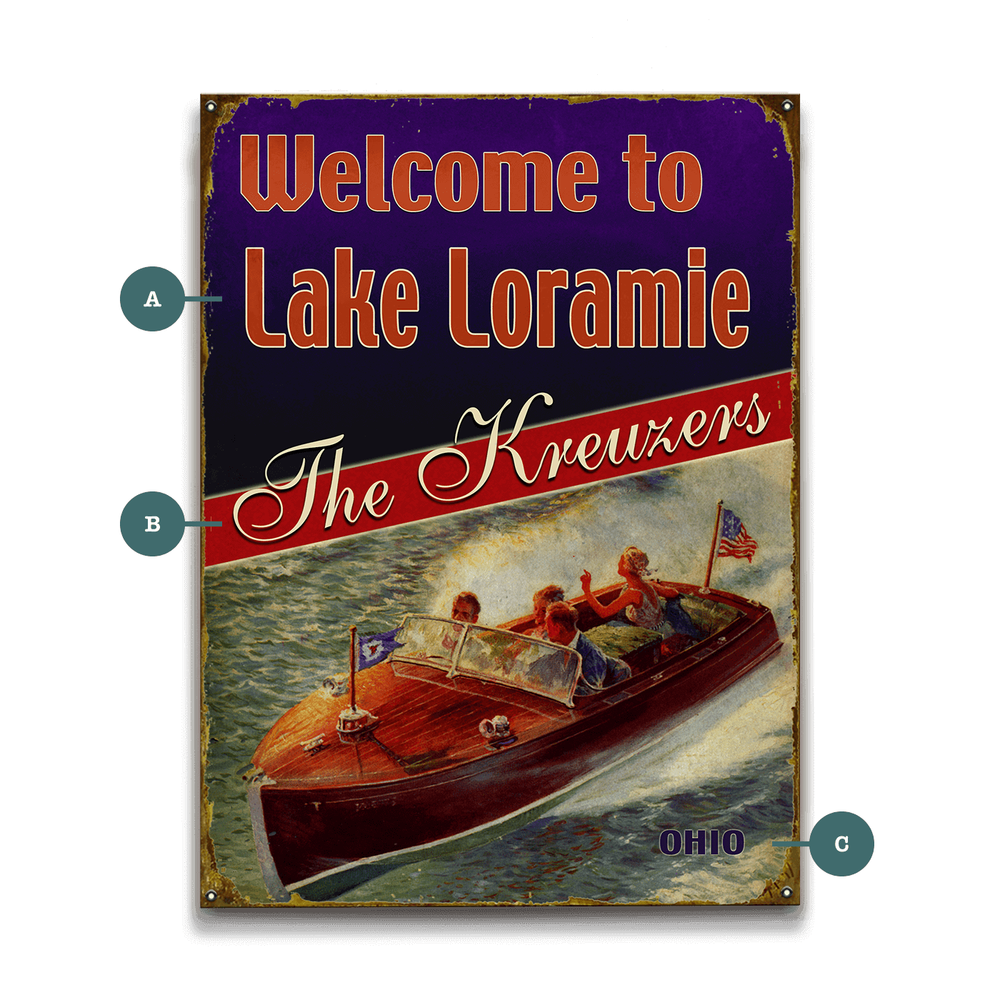 Red, White, and Blue Boaters (3 Lines) - Wood & Metal Wall Art