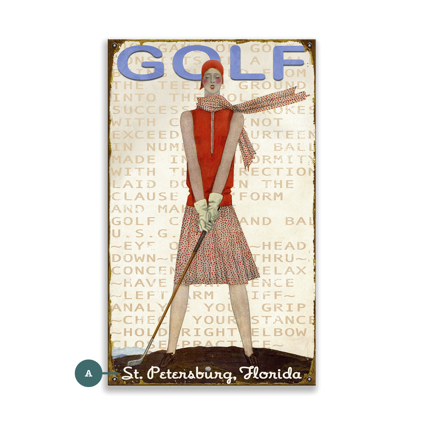 Retro Lady Golfer - Wood & Metal Wall Art