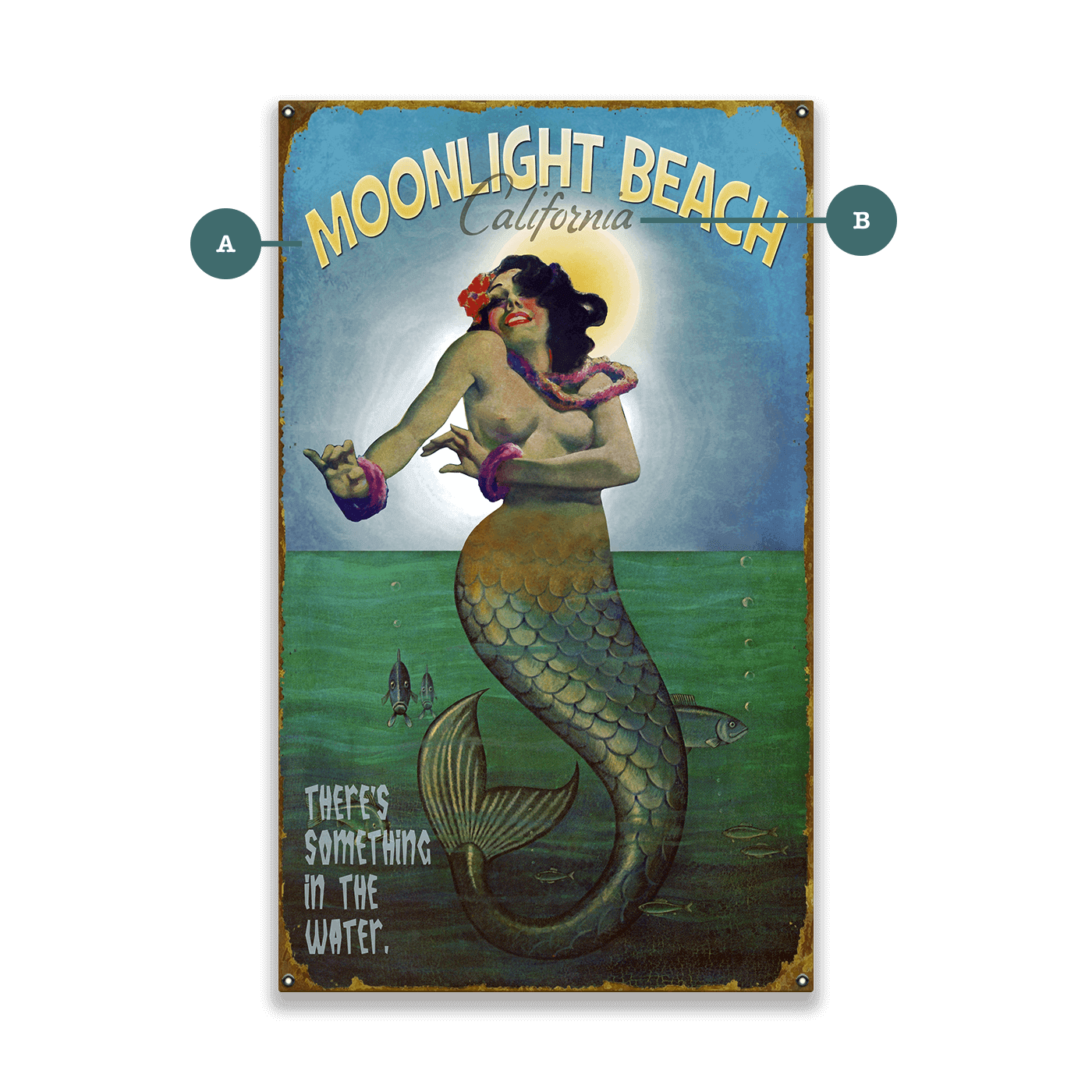 Mermaid Mystique at Moonlight (PG) - Wood & Metal Wall Art
