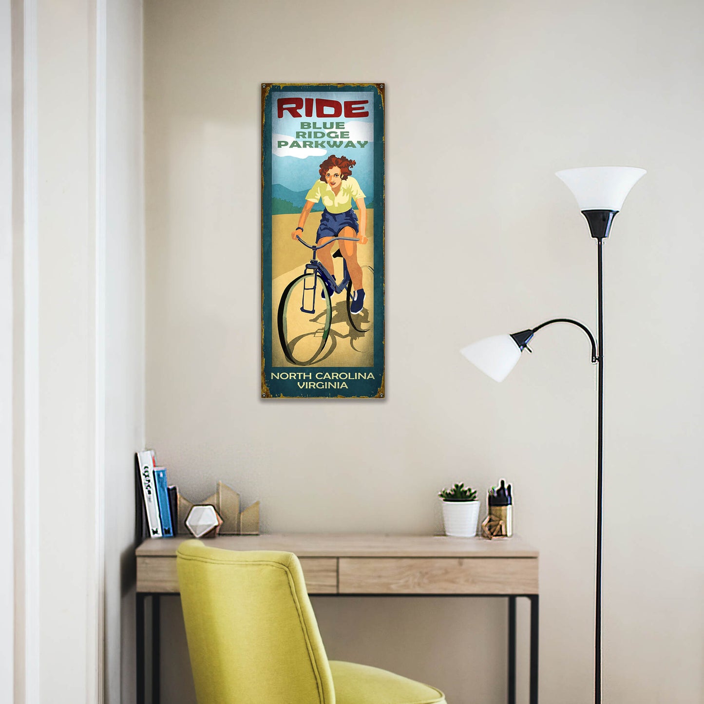 Scenic Trail Bike Sign: Female - Wood & Metal Wall Art