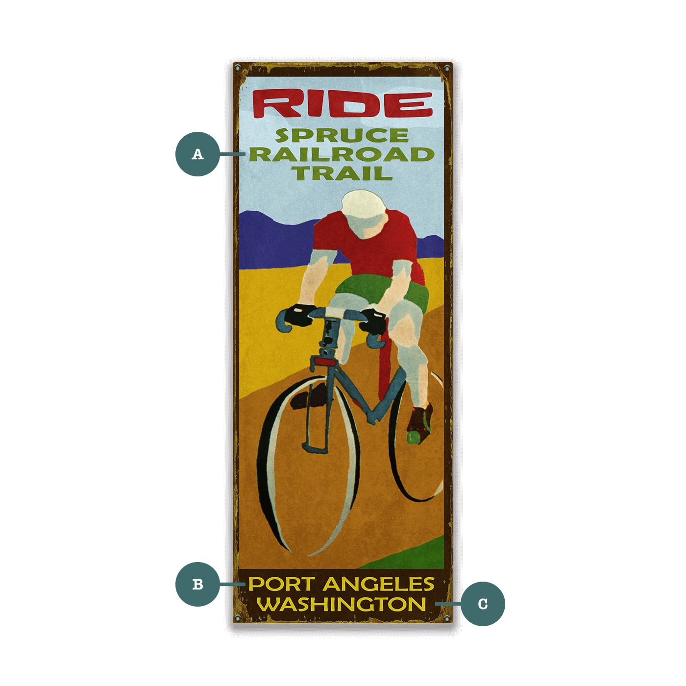 Scenic Trail Bike Sign: Male - Wood & Metal Wall Art