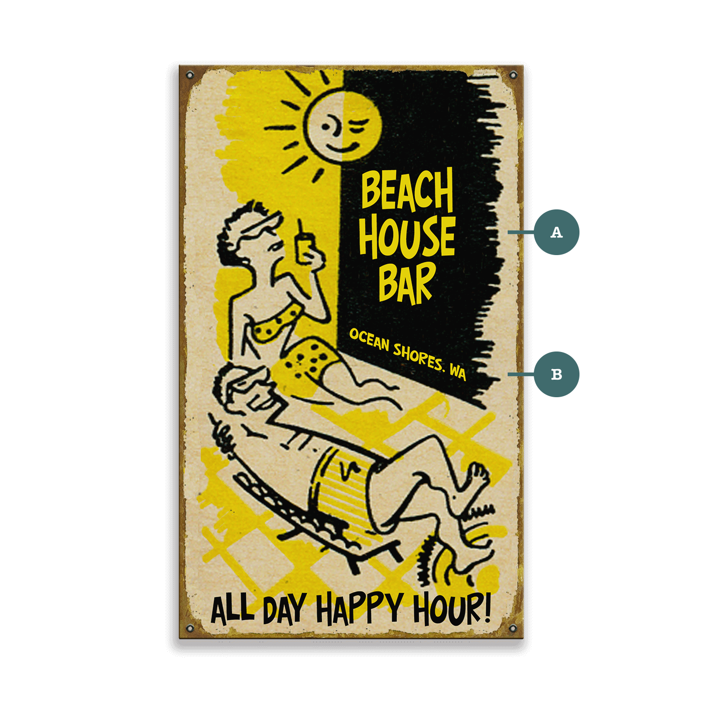 All Day Happy Hour Sunbathers - Wood & Metal Wall Art