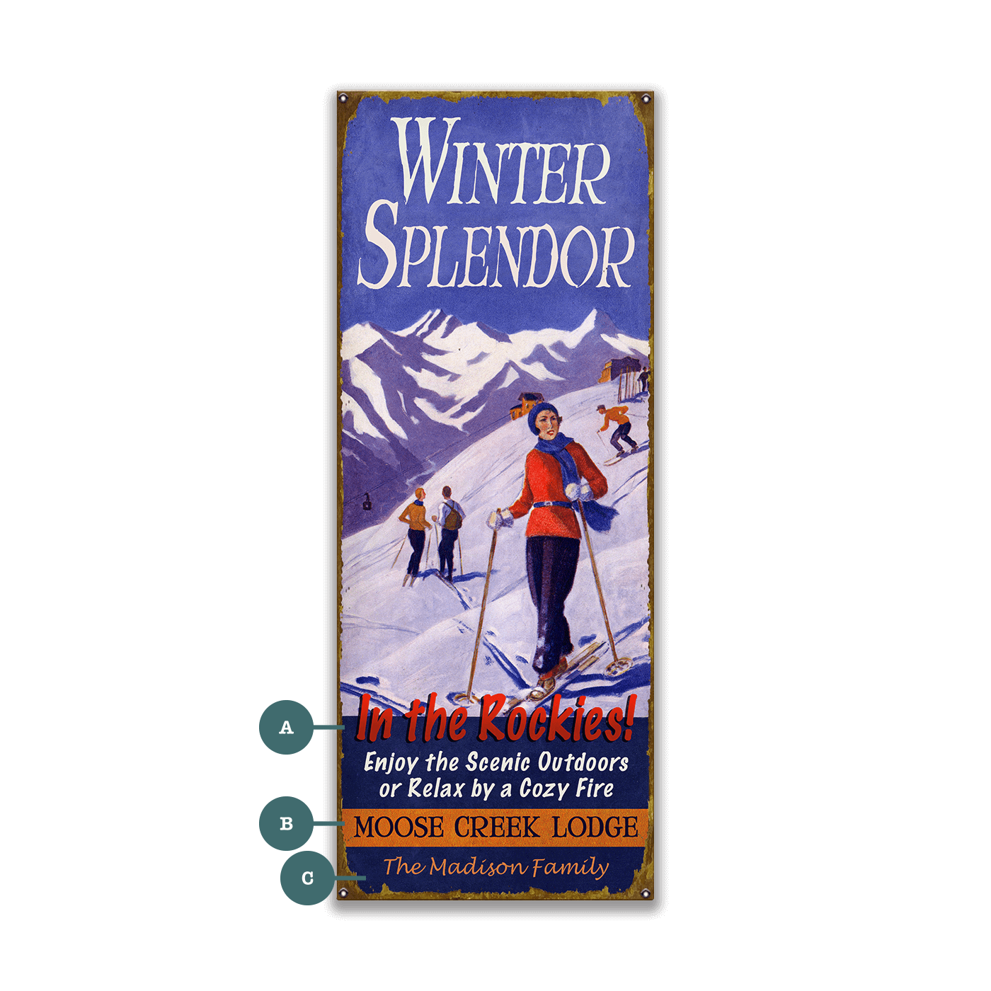Winter Splendor Rockies with Skiers - Wood & Metal Wall Art