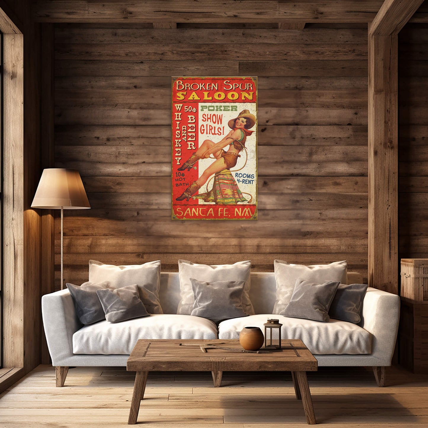 Pin-Up Cowgirl Saloon - Wood & Metal Wall Art