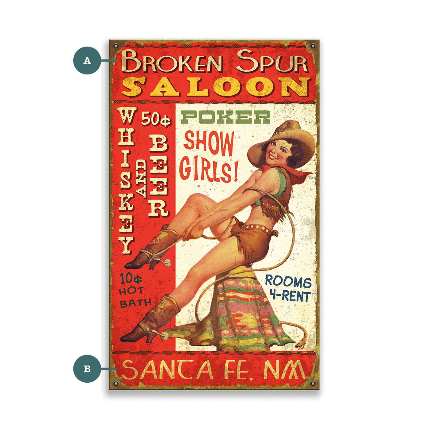 Pin-Up Cowgirl Saloon - Wood & Metal Wall Art