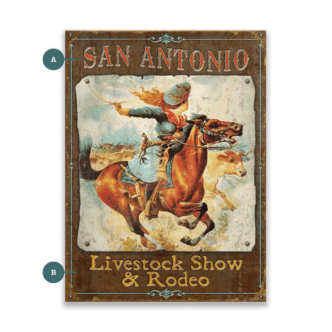Roping Cowgirl - Wood & Metal Wall Art