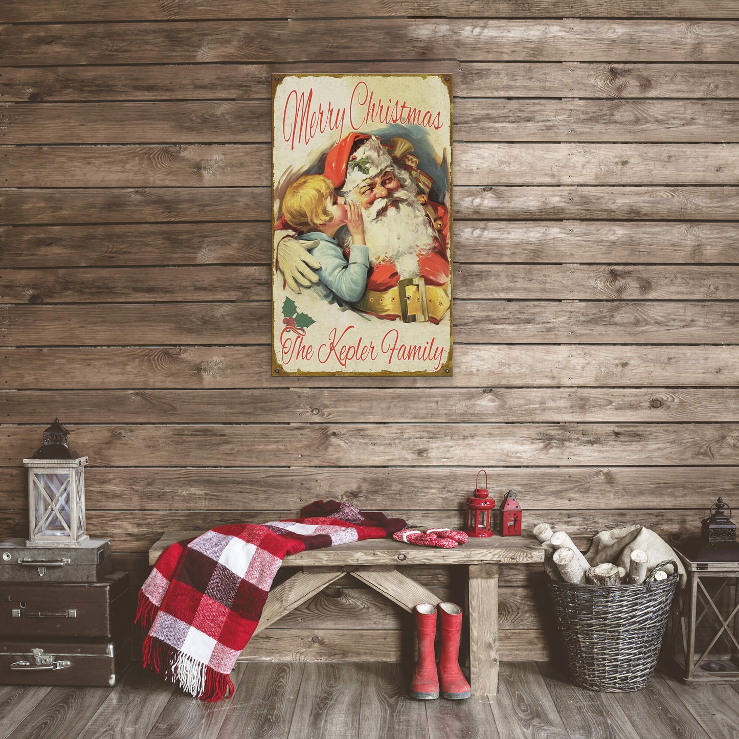 Santa and Whispering Child - Wood & Metal Wall Art