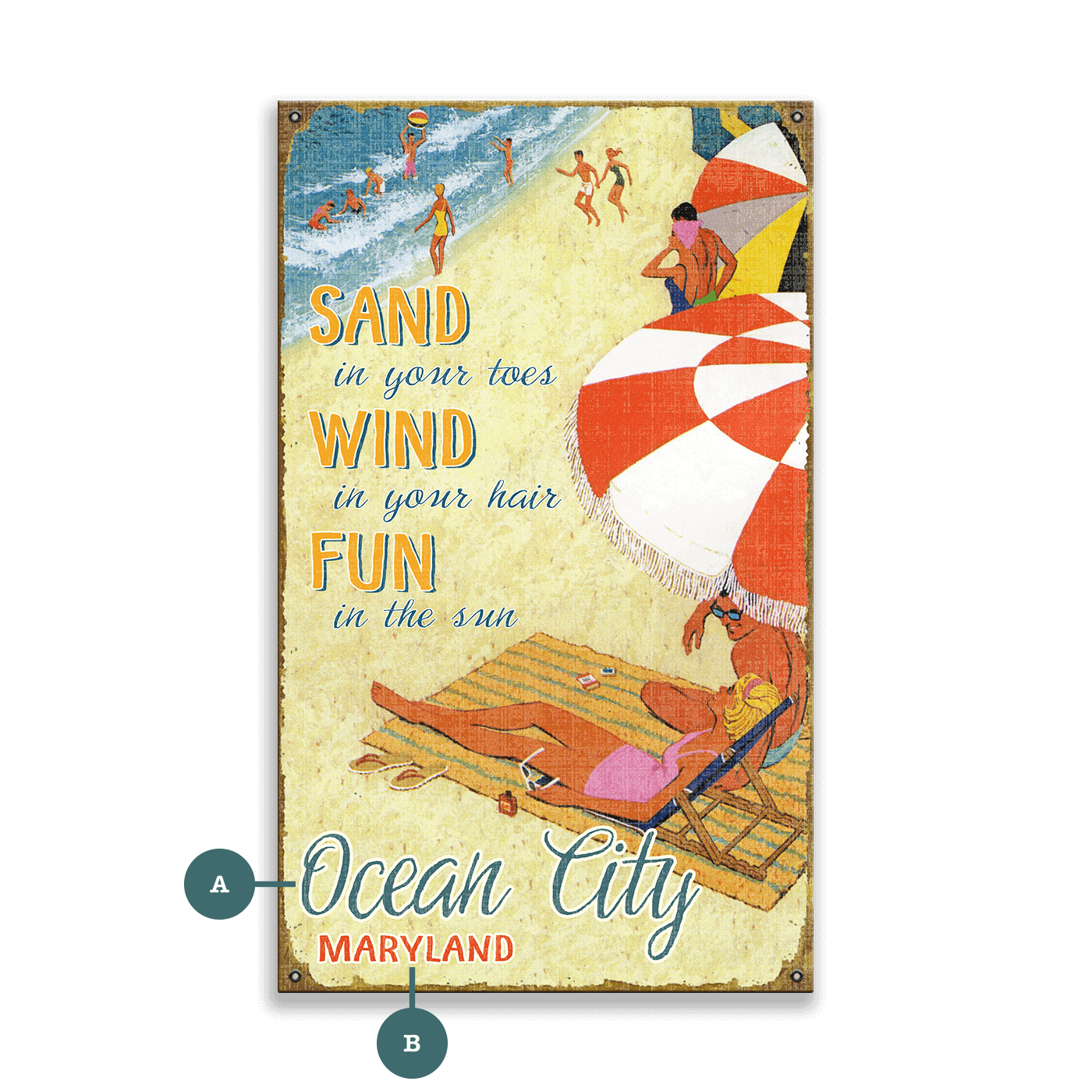 Beach Umbrella: Sand, Wind, and Fun - Wood & Metal Wall Art