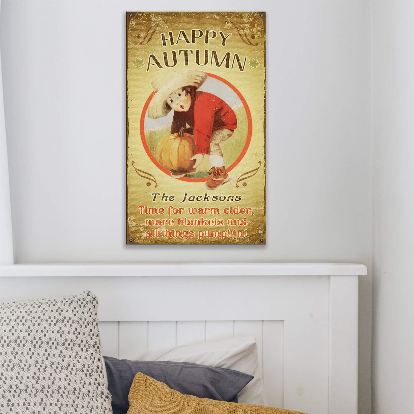 Happy Autumn Pumpkin Picking - Wood & Metal Wall Art