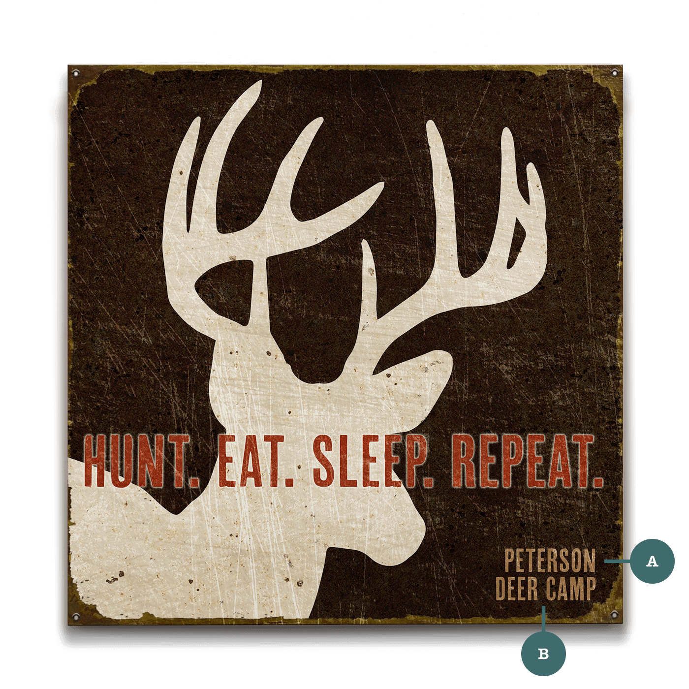 Hunt. Eat. Sleep. Repeat. - Wood & Metal Wall Art